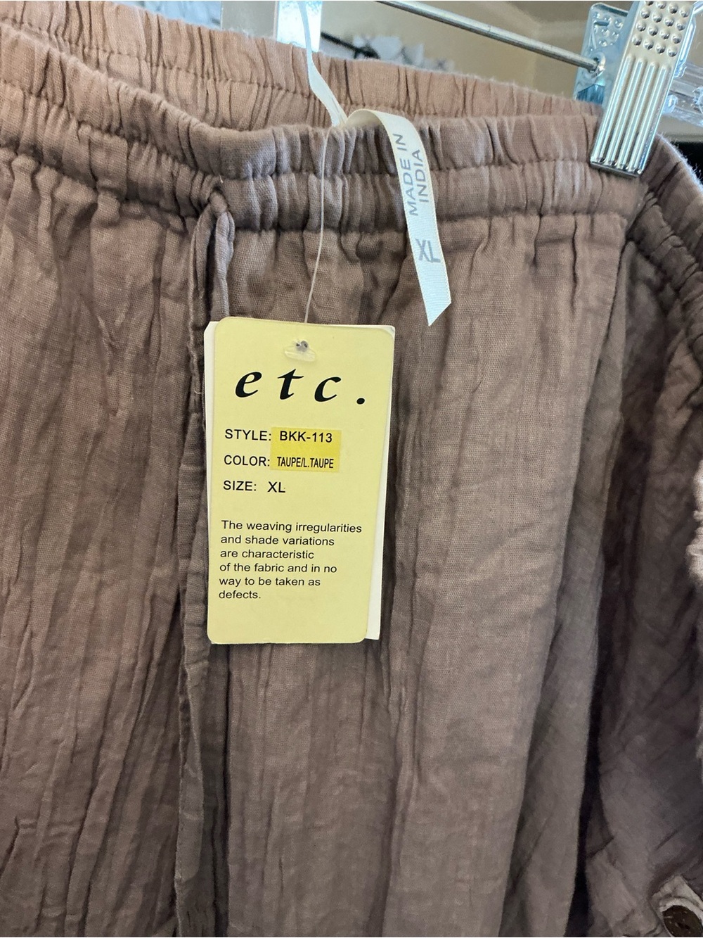 TC Women's Capris in Light Taupe with Button & Tie Detail - Picture 4 of 6